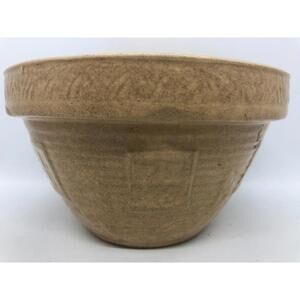 Vintage 1667 USA Yellow Ware 8in Mixing Bowl Girl Watering Can Window Scene